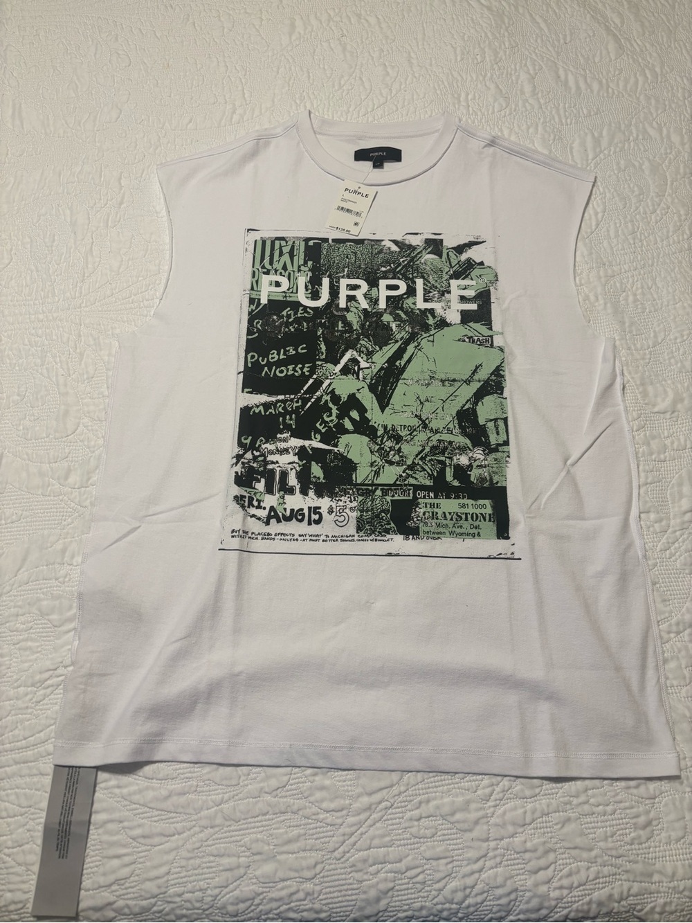 Purple brand Men's Graphic Muscle Tee - White with Green Print